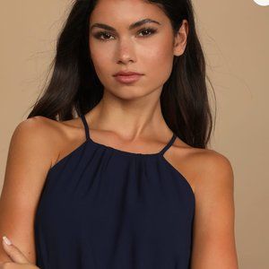 Lulu's Dreamy Date Night Navy Blue Sleeveless Midi Dress